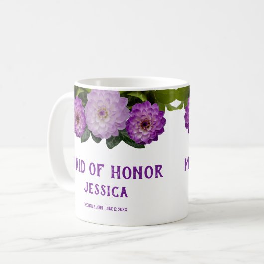 Dahlia Lila Lavender Lilac Floral Trauzeugin Kaffeetasse (Vorderseite Links)