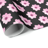 Dahlia Muster - Rosa auf Schwarz Geschenkpapier (Rolleneckpunkt)