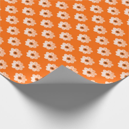 Dahlia Pattern - Orange Geschenkpapier (Ecke)
