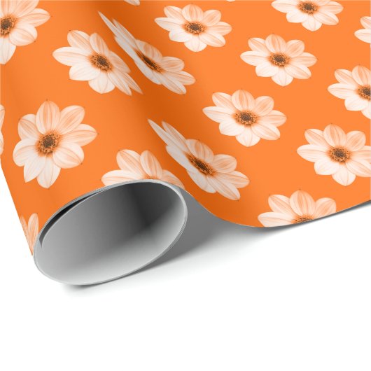 Dahlia Pattern - Orange Geschenkpapier (Rolleneckpunkt)