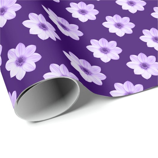 Dahlia Pattern - Tief Lila Geschenkpapier (Rolleneckpunkt)