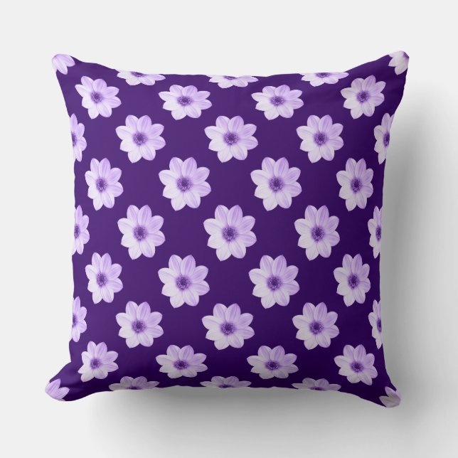 Dahlia Pattern - Tief Lila Kissen (Vorderseite)