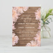 Dahlia Pink Floral Rustic Wood Wedding Einladung (Stehend Vorderseite)