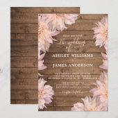 Dahlia Pink Floral Rustic Wood Wedding Einladung (Vorne/Hinten)