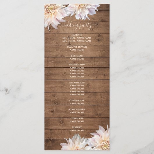 Dahlia Pink Floral Rustic Wood Wedding Programm (Rückseite)