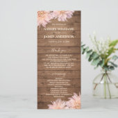 Dahlia Pink Floral Rustic Wood Wedding Programm (Stehend Vorderseite)