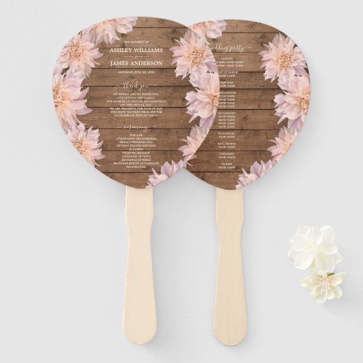 Dahlia Pink Floral Rustic Wood Wedding Programm Fächer (Vorne und Hinten)