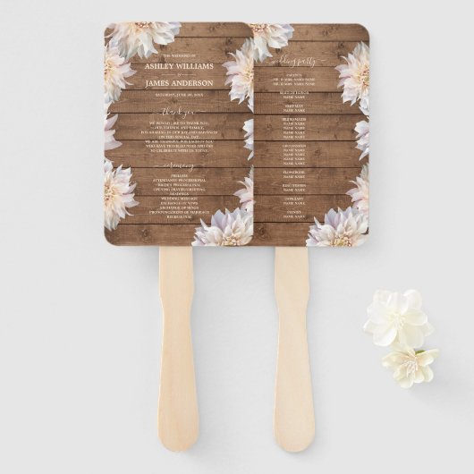 Dahlia Pink Floral Rustic Wood Wedding Programm Fächer (Vorne und Hinten)