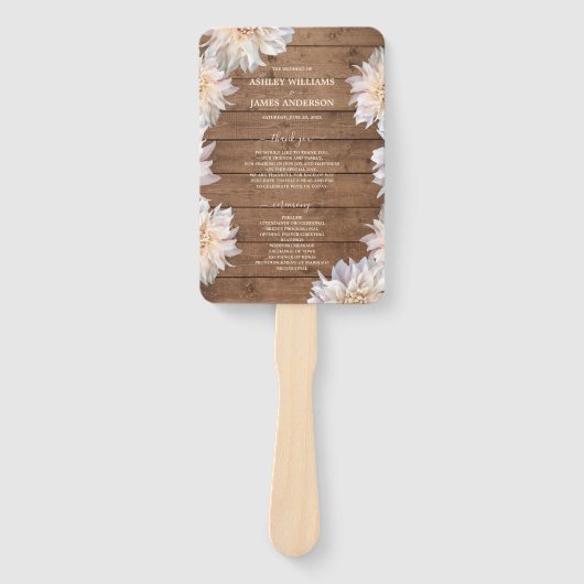 Dahlia Pink Floral Rustic Wood Wedding Programm Fächer (Vorderseite)