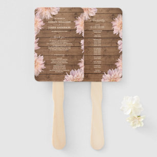 Dahlia Pink Floral Rustic Wood Wedding Programm Fächer