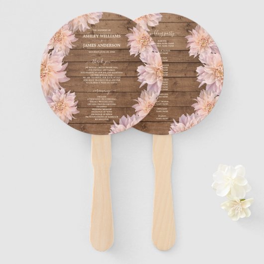 Dahlia Pink Floral Rustic Wood Wedding Programm Fächer (Vorne und Hinten)