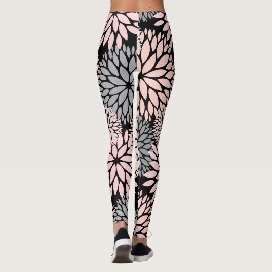 Dahlia Pink Gray Floral Pattern Leggings (Rückseite)