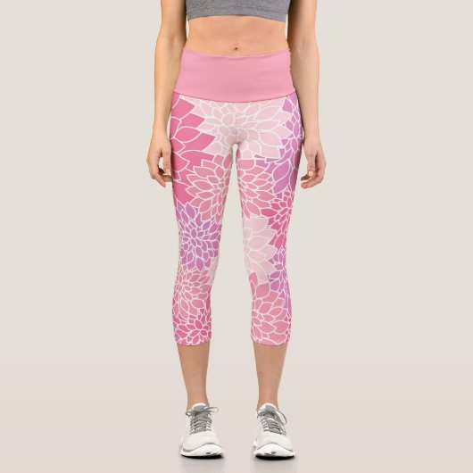 Dahlia Pink Lila Botanische Blüte Capri Leggings (Vorderseite)