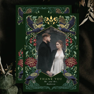 Dahlia Snapdragon Verzauberte Gothic Raven Wedding Dankeskarte