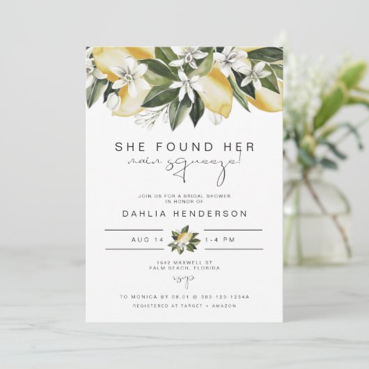 DAHLIA Summer Lemon Main Squeeze Brautparty Einladung (Stehend Vorderseite)