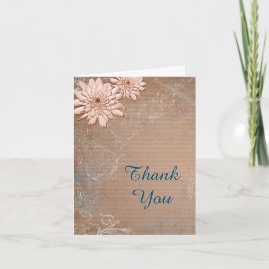 Dahlia Swirl Border Tan und Blue Vielen Dank Dankeskarte (Vorderseite)