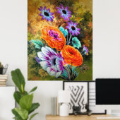 Dahlia und blühender Garten mit Blumen Poster (Heimbüro)