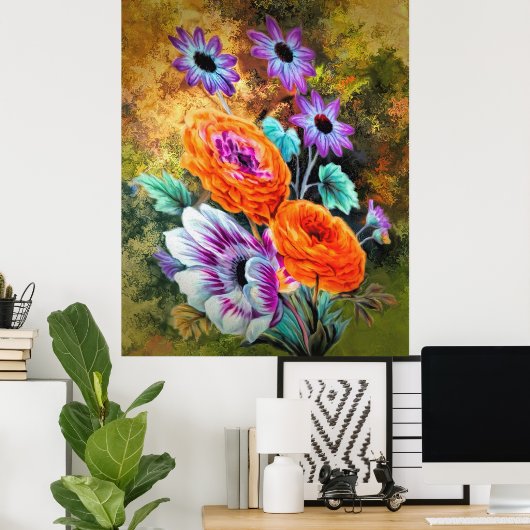 Dahlia und blühender Garten mit Blumen Poster (Heimbüro)