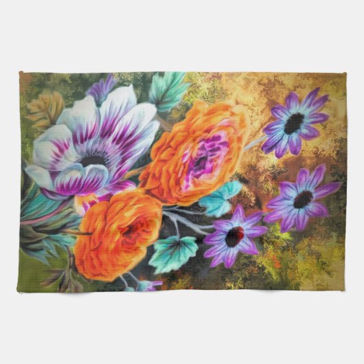 Dahlia und blühender Garten Vintag Geschirrtuch (Horizontal)