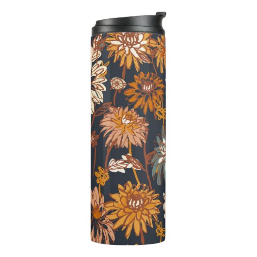 Dahlia und Chrysanthema fett und nahtlos, ein Thermosbecher (Nach links gedreht)