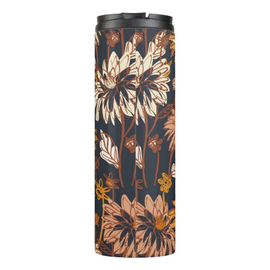 Dahlia und Chrysanthema fett und nahtlos, ein Thermosbecher (Rückseite)