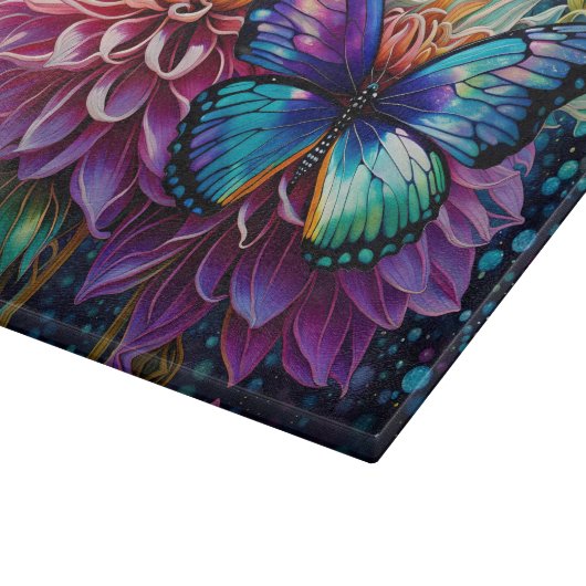 Dahlia und eiternde Schmetterlinge Schneidebrett (Ecke)
