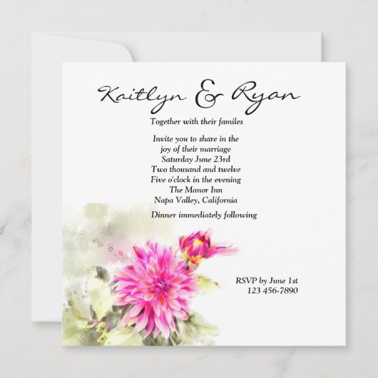 Dahlia Wasserfarbe Einladung zur Hochzeit (Vorderseite)