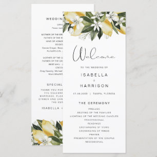 DAHLIA Watercolor Lemon Floral Lon Wedding Program Menükarte