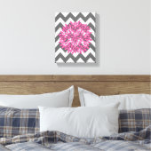 Dahlia zu Chevrons in rosa und graue Leinwand (Insitu (Schlafzimmer))