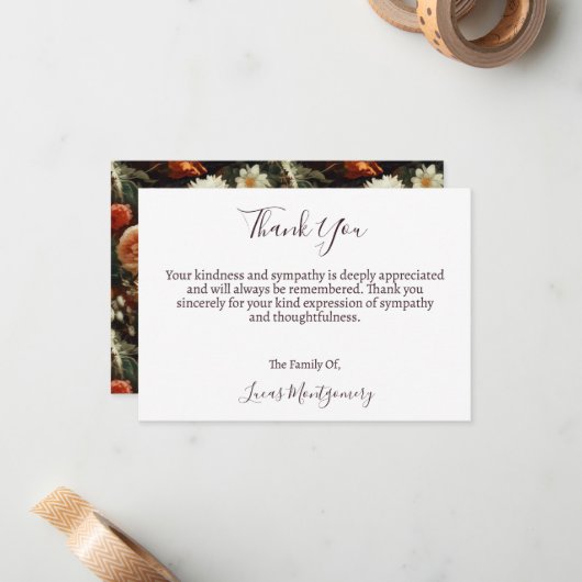 Dahlias Beerdigung Blume Danke, Beileid Mitteilungskarte (Vorderseite/Rückseite Beispiel)