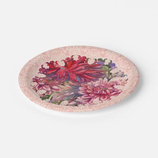 Dahlias-Blume Pappteller (Schrägansicht)