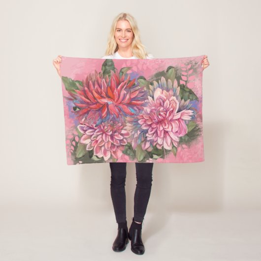 Dahlias Blume rosa Aquarellmuster Fleecedecke (Beispiel)
