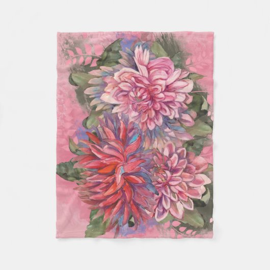 Dahlias Blume rosa Aquarellmuster Fleecedecke (Vorderseite)