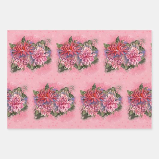 Dahlias Blume rosa Aquarellmuster Geschenkpapier Set (Vorderseite 2)