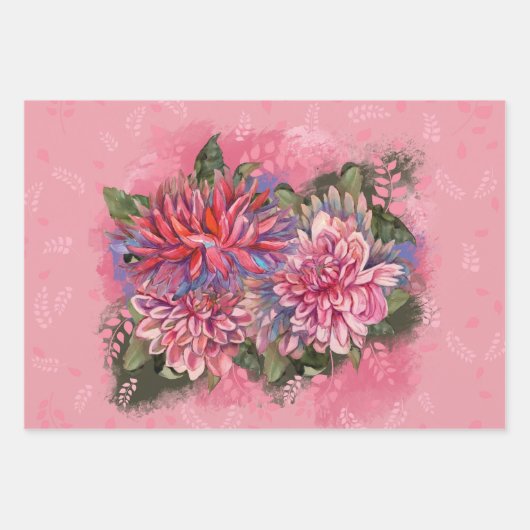 Dahlias Blume rosa Aquarellmuster Geschenkpapier Set (Vorderseite)