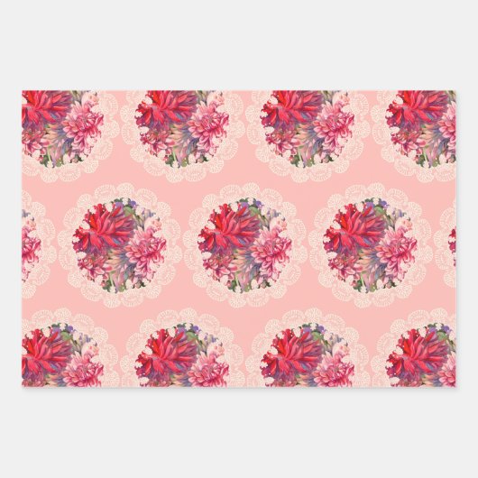 Dahlias Blume rosa Aquarellmuster Geschenkpapier Set (Vorderseite 3)