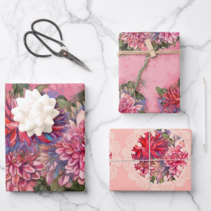 Dahlias Blume rosa Aquarellmuster Geschenkpapier Set