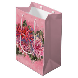 Dahlias Blume rosa Aquarellmuster Mittlere Geschenktüte