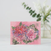 Dahlias Blume rosa Aquarellmuster Postkarte (Stehend Vorderseite)