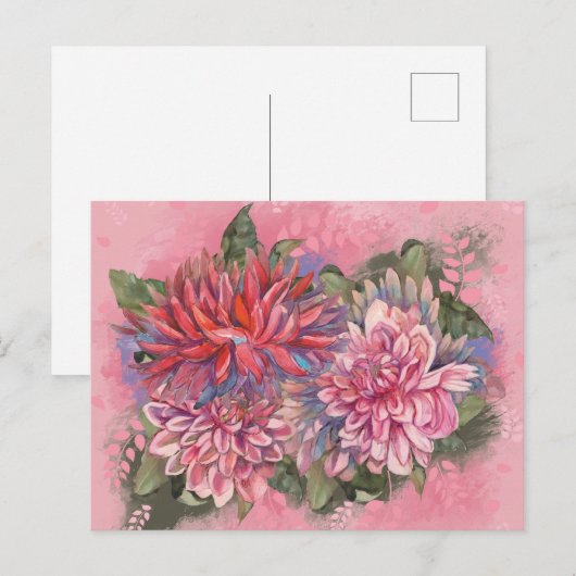 Dahlias Blume rosa Aquarellmuster Postkarte (Vorne/Hinten)