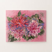 Dahlias Blume rosa Aquarellmuster Puzzle (Horizontal)