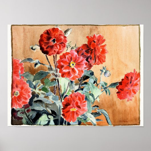 Dahlias, botanische Aquarellmalerei Poster (Vorne)