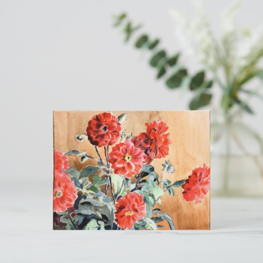 Dahlias, botanische Aquarellmalerei Postkarte (Stehend Vorderseite)