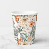 Dahlias daisy Farne Pfirsich Weiß romantisch Pappbecher (Rückseite)