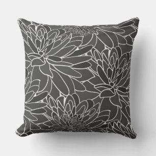 Dahlias Grau Schwarz-weiß Kissen