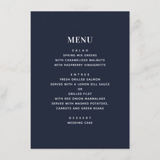 Dahlias. Hochzeit von Navy mit Blumen. Blauer Gart Menükarte (Vorderseite)