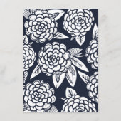 Dahlias. Hochzeit von Navy mit Blumen. Blauer Gart Menükarte (Rückseite)