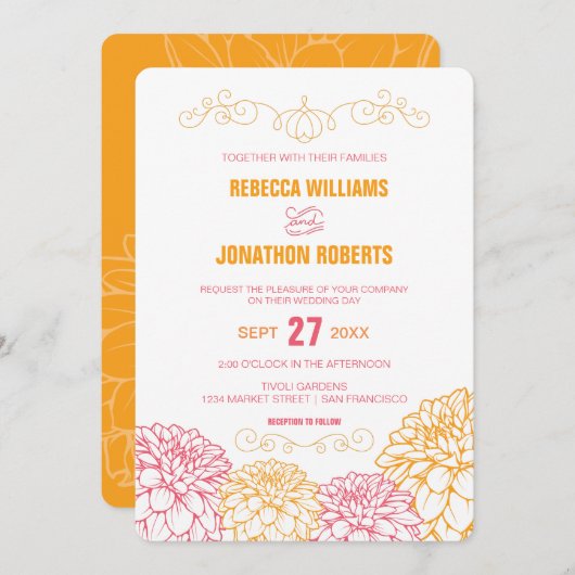 Dahlias Hochzeitseinladung Einladung (Vorne/Hinten)