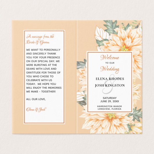 Dahlias Marmalade Hochzeitsprogramm (Außenseite Aufgefaltet)