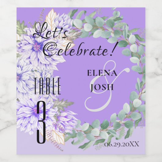 Dahlias - Tischnummern des Weinetiketts Amethyst Weinetikett (Einzelnes Label)